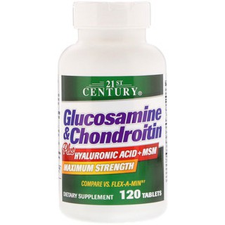 21st Century, Glucosamine &amp; Chondroitin Plus Hyaluronic Acid + MSM, 120 Tablets