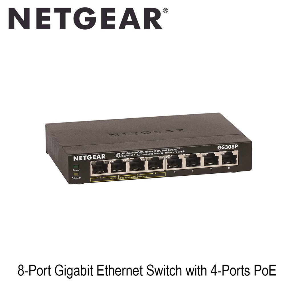 Netgear (GS308P) 8-Port Gigabit Ethernet Switch with 4-Ports PoE