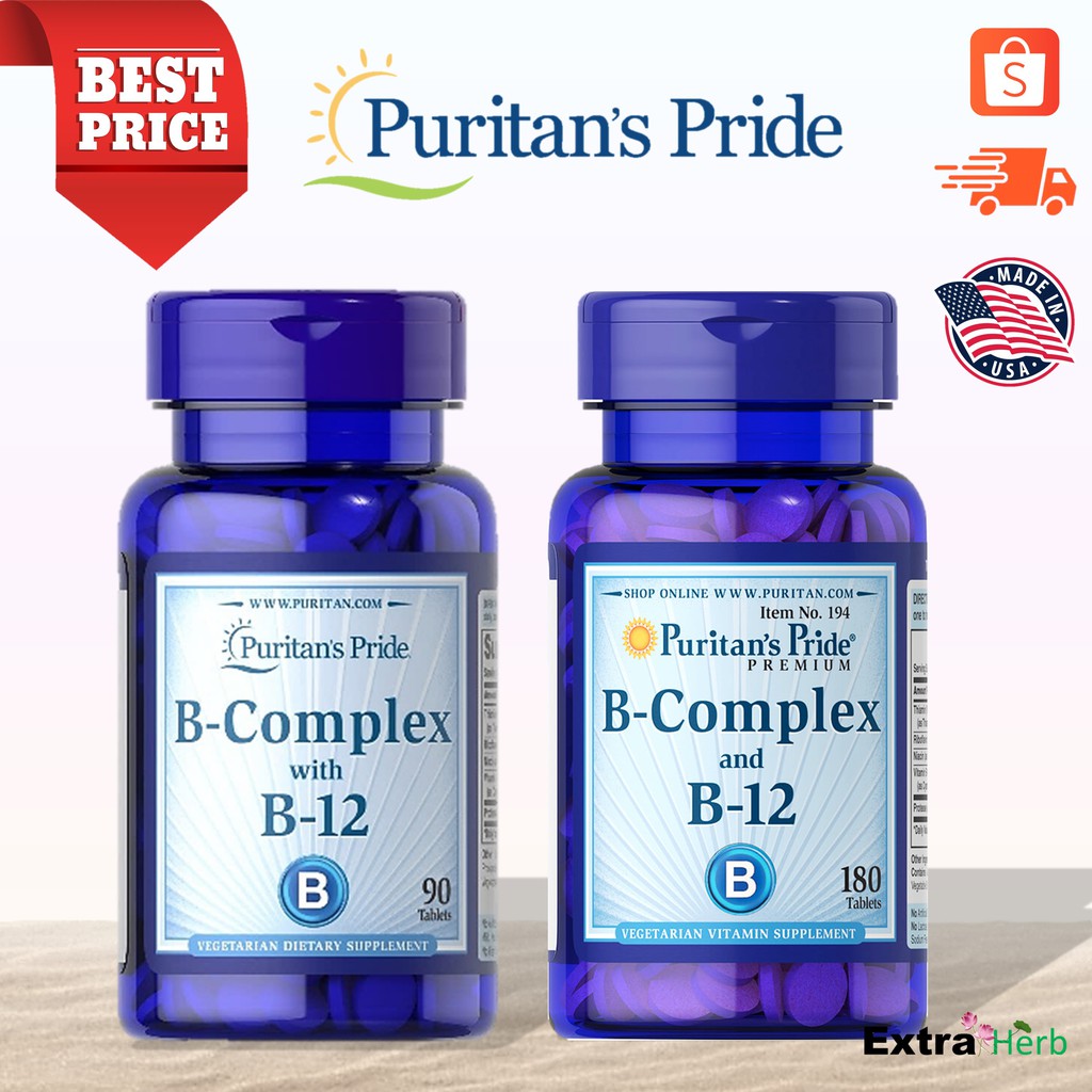 วิตามินบีรวม Vitamin B-Complex และ Vitamin B-12 90/180 Tablets [Puritan ...