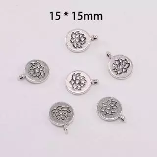 10Pcs จี้โอมเงินธิเบต จี้รูปดอกบัวสีเงินสําหรับทําเครื่องประดับ