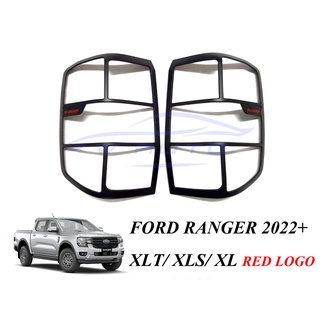 (1คู่) ครอบไฟท้าย ฟอร์ด เรนเจอร์  XLS XL ปี 2022 2023 2024 สีดำด้าน โลโก้แดง FORD RANGER ครอบไฟท้ายรถยนต์ ของแต่งรถ