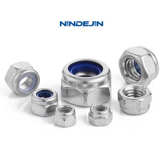 NINDEJIN 1-50PCSหัวน็อตล็อค ไนล่อน สแตนเลส หัวน็อตสแตนเลส M2.5/M3/M4/M5/M6/M8/M10/M12/M14/M16/M20/M24 Din985