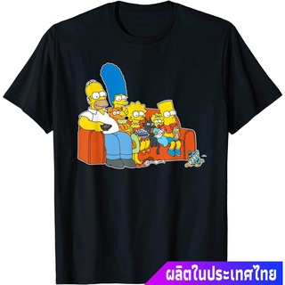 【hot sale】ซิมป์สัน การ์ตูนอเมริกัน แขนสั้นลายการ์ตูน The Simpsons Homer Marge Maggie Bart Lisa Simpson Couch T-Shirt คอก