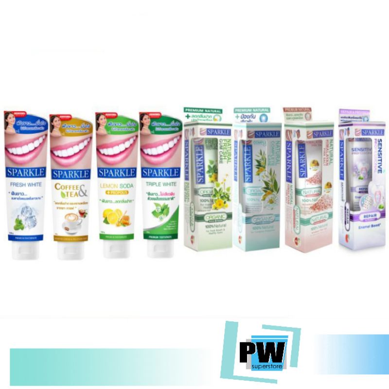 [ลดวันนี้เท่านั้น!!!] รับประกันสินค้าแท้ 100% Sparkle ยาสีฟัน สูตร Fresh Gum Care , Complete Care , Lemon Soda