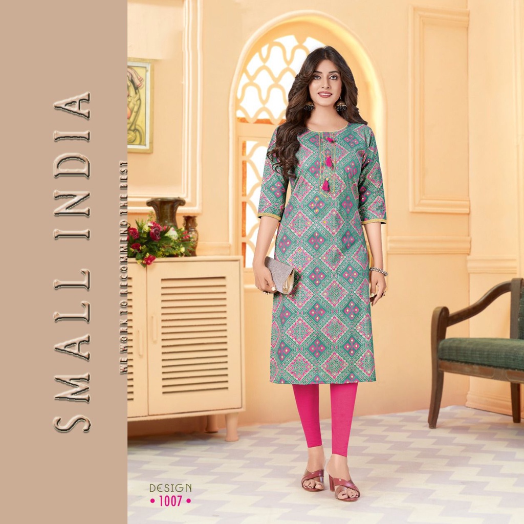 {**ส่งฟรี**} SMALL INDIA Rayon Straight Printed Kurti เฉพาะเสื้อ Kurti ’Top’ Only