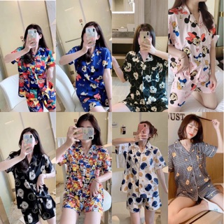 🔥พร้อมส่ง🔥ชุดนอนเสื้อคอปกแขนสั้น -🌈กางเกงขาสั้น🌈