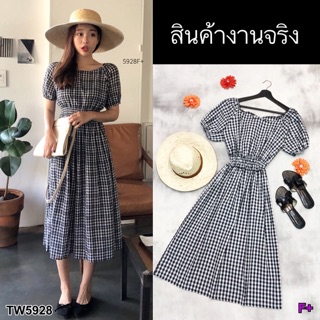 Maxi Dress เดรสผ้าทอลายสก็อต แต่งแขนตุ๊กตา