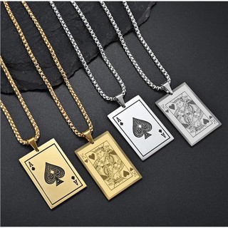 Women Men Titanium Steel poker couple Pendant Necklace qf104