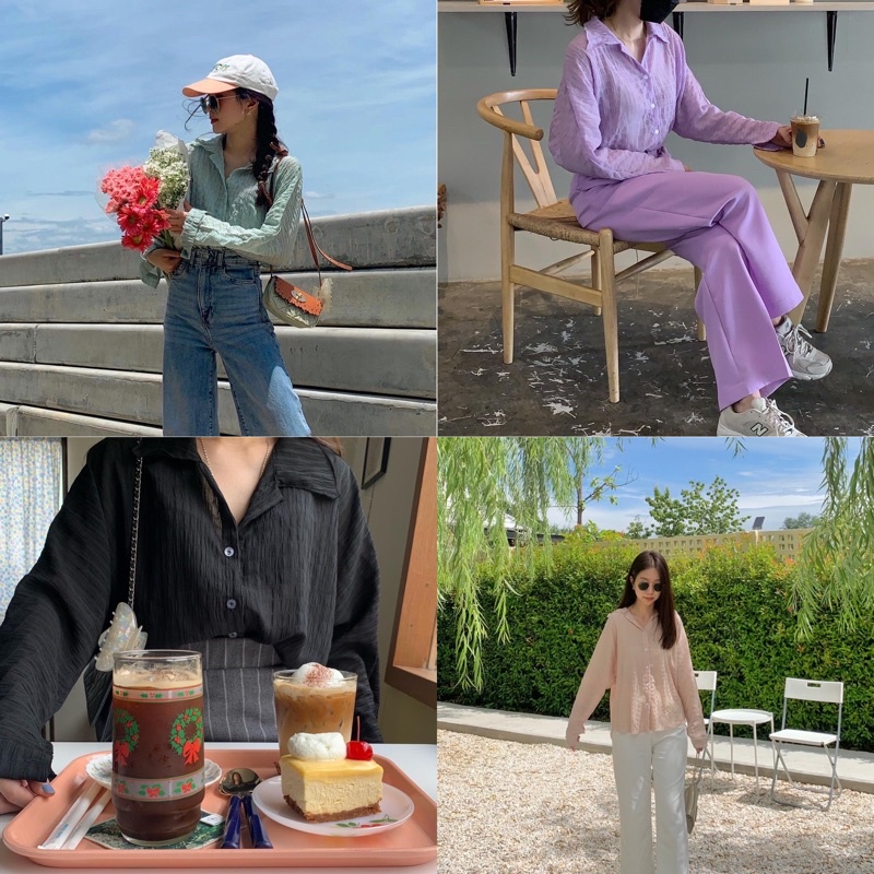 Sunblush - เสื้อเชิ้ต Croffle Top เนื้อผ้าดีเทลสุดคิวท์ ไม่ต้องรีด เป็นทรงไหล่ตกนิดๆ กำลังดี