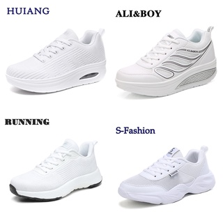 รองเท้าผ้าใบผู้หญิง สีขาวล้วน รองเท้าเพื่อสุขภาพ แบรนด์ ALI&amp;BOY  ,  RUIDENG , HUIANGG