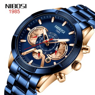 NIBOSI 2020 Mens Watches Blue Men Watch Top Luxury Brand Sport Chronograph Quartz Wristwatch Date Waterproof Mens Watches