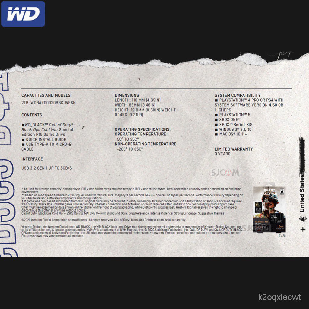 nweWD_Black P10 2TB Call of Duty Black Ops Cold War Special Edition Game Drive ฮาร์ดดิสก์ (WDBAZC0020BBK-WESN) ประกัน3ป #0