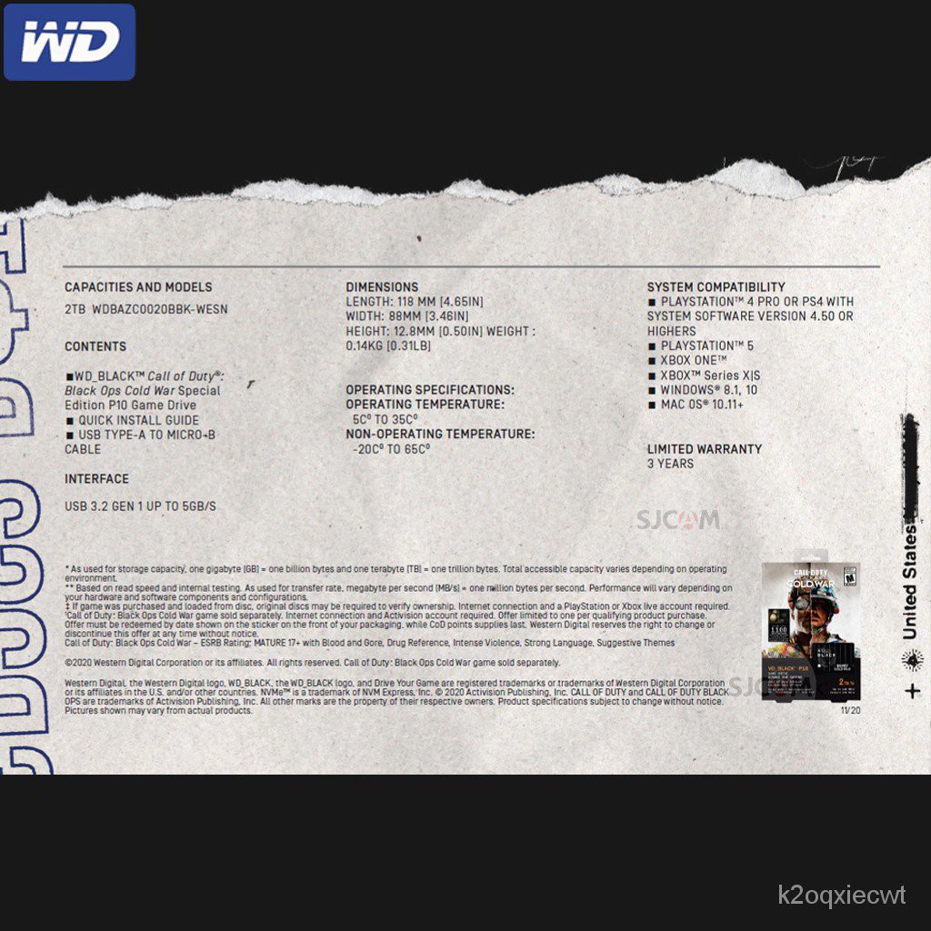 nweWD_Black P10 2TB Call of Duty Black Ops Cold War Special Edition Game Drive ฮาร์ดดิสก์ (WDBAZC0020BBK-WESN) ประกัน3ป #6