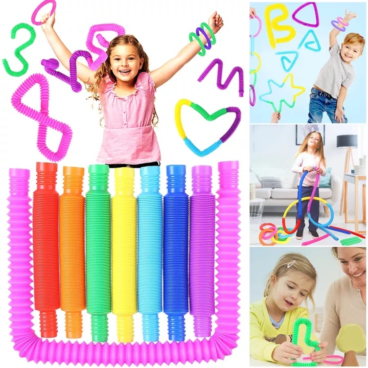 Fidget Pop Tube หลอดป๊อป พลาสติก ทรงกลม พับได้ สีสันสดใส สร้างสรรค์ ของเล่นเพื่อการเรียนรู้ สำหรับเด็กก่อนเรีย พัฒนาพลั