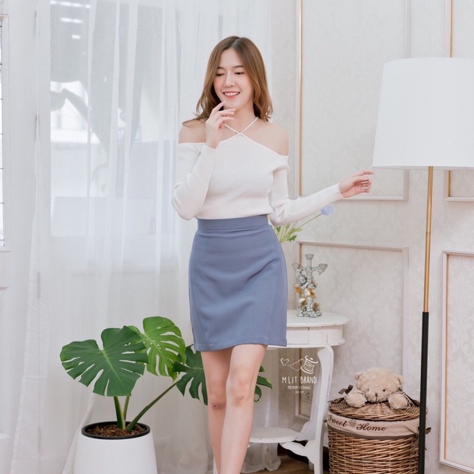 (ใส่โค้ด WRTPDM ลดเพิ่ม 45.- ขั้นต่ำ 300.-) CLASSIC Dark Gray Skirt (Mlit_Brand) (สีเทาเข้มมีซับในตัว)