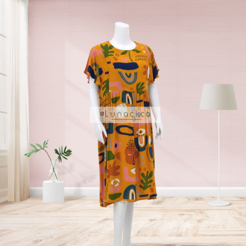 Lunaci Mustard Aztec Kina Dress