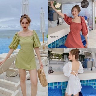 13881 Dress เดรส สานหลัง แขนบอลลูน Back weave dress with balloon sleeves