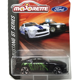 Majorette Ford Mustang GT - Green Artwork - Black Color /Wheels 5LTS  /scale 1/64 (3 inches) Long Package