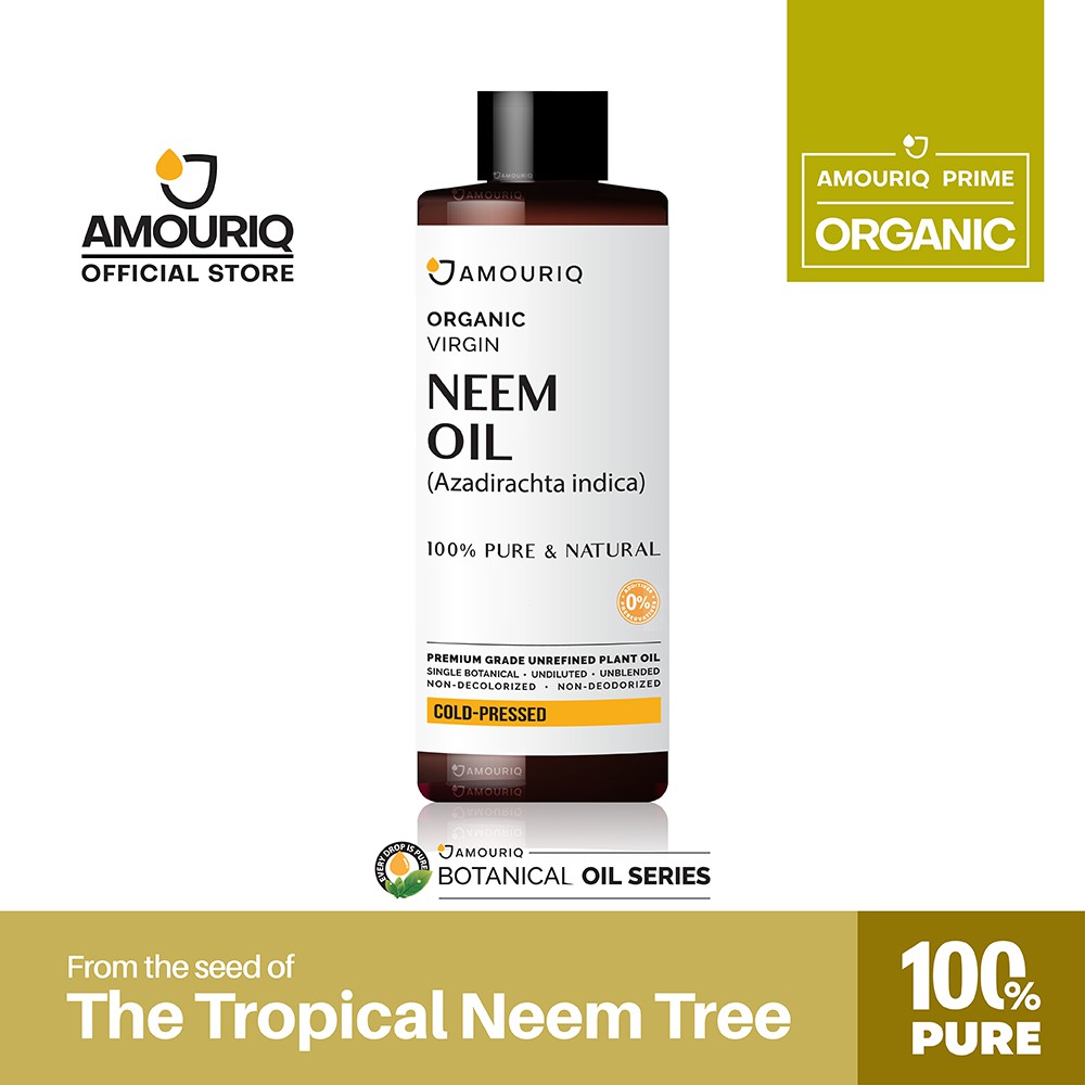 นํ้ามันสะเดา น้ำมันนีมออร์แกนิกบริสุทธิ์ 100 % สกัดเย็น Neem Oil Organic Virgin Cold-Pressed 100% Pure Natural Unrefined