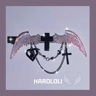 HARDLOLI ก๊ฟติดผม niche angel wings series love chain cross dark wind hairpin