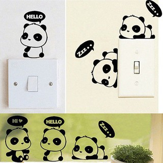 น่ารักการ์ตูน Panda ห้องหน้าต่าง Decals Decor สติ๊กเกอร์ติดผนังที่ถอดออกได้