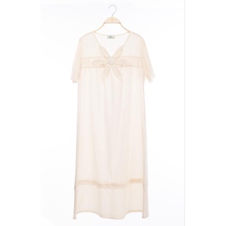 กรีน ค๊อตตอน ชุดผ้าป่านมัสลิน ดอกไม้ Green Cotton V-Neck Long Dress (Muslin Cotton) 12057