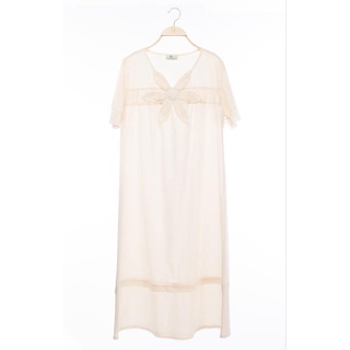 กรีน ค๊อตตอน ชุดผ้าป่านมัสลิน ดอกไม้ Green Cotton V-Neck Long Dress (Muslin Cotton) 12057