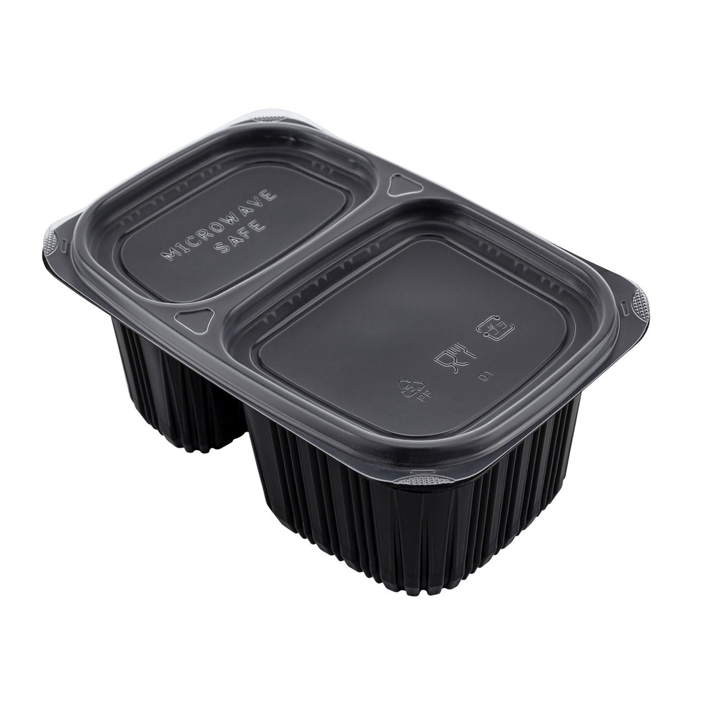 กล่องอาหาร 2 ช่อง ขอบกันรั่ว เหมาะสำหรับขายอาหารdelivery ขนาด 750ML แพ็ค 500 ชิ้น สามารถเข้า micro