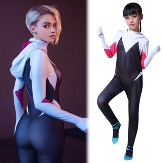 ชุดจั๊มสูทคอสเพลย์ Spider-Man Into The Spider-Verse Gwen Stacy สําหรับเด็กผู้หญิง พร้อมส่ง