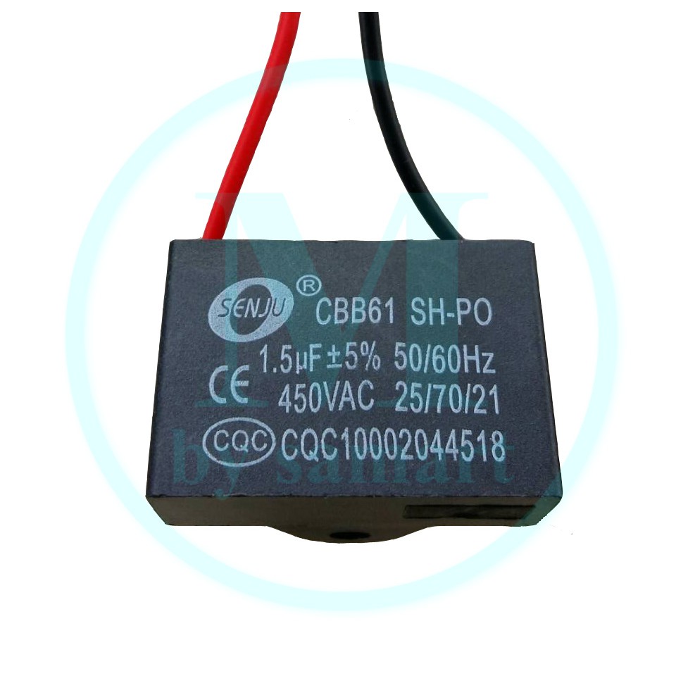 คาปาซิเตอร์ 1.5uf 450v แบบมีสาย cbb61 ตัวเก็บประจุ 1.5 uf พัดลม ฮาตาริ พัดลมทั่วไป และ มอเตอร์
