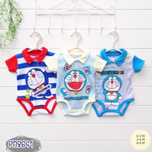 PM8641 	ชุด set Bodysuit 3ตัว ลาย โดเรม่อน คอปก Doraemon