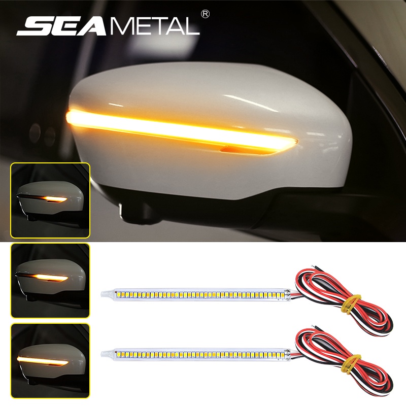 SEAMETAL แถบไฟเตือนไดนามิก 12V ไฟเลี้ยวกระจกมองข้างรถยนต์ DRL ไฟเลี้ยวด้านข้าง LED