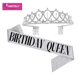 🔥ส่งด่วน🔥 ชุดมงกุฎเพชรและสายสะพาย ( 1 ชุด 2 ชิ้น ) birthday queen มงกุฎนางงาม สายสะพาย อุปกรณ์ตกแต่งวันเกิด