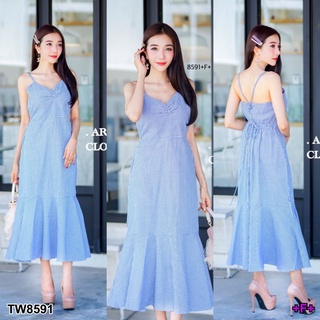 👗Pfashion [ส่งไว!!🚛] P8591  	เดรสสายเดี๋ยวสก็อตสานหลัง   A line dress now. Scott weave in the back.