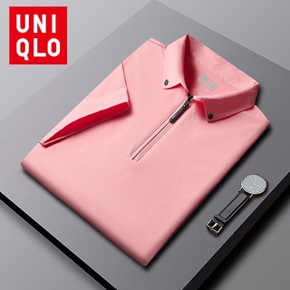 Uniqlo เสื้อยืดโปโล แขนสั้น ผ้าฝ้าย ทรงหลวม แบบแห้งเร็ว แฟชั่นฤดูร้อน สําหรับผู้ชาย