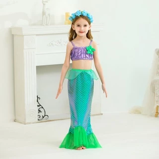 KIDSZONE ชุดเจ้าหญิงAriel ชุดราตรีเด็ก ชุดเด็กผู้หญิง ชุดกระโปรงเงือกน้อยแสนสวย แฟชั่น รุ่น D75