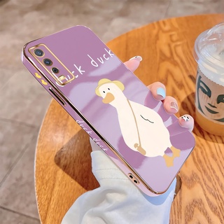 เคสโทรศัพท์มือถือ TPU นิ่ม ขอบสี่เหลี่ยม ลายการ์ตูนเป็ดน่ารัก หรูหรา สําหรับ Vivo Y20 2021 Y20i Y20s G Y20a Y12a Y12s 2021 V2026 V2042 V2027