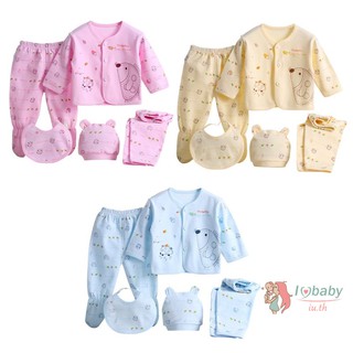 IU *รบกวนอ่านรายละเอียดสินค้าก่อนสั่งนะคะ* 5pcs Baby Long sleeve Tops Hat+Pants +Bib Outfit