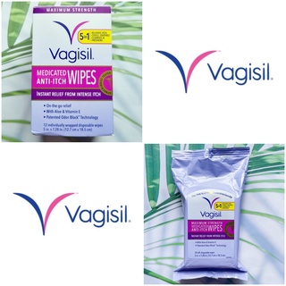 (Vagisil®) Vaginal Anti Itch Medicated Wipes, Maximum Strength แผ่นเช็ดทำความสะอาดจุดซ่อนเร้น ลดคัน สูตรความเข้มข้นสูง