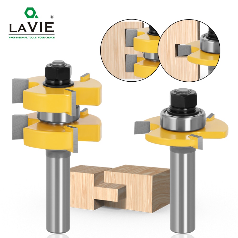 LAVIE 2 ชิ้น 12 มิลลิเมตร 1/2 Shank Tenon ชั้น Bits T ประเภท Groove และลิ้น Router Bit 3 ฟัน 03017