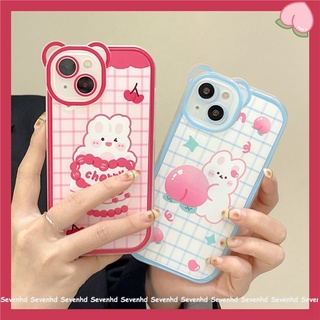 เคสโทรศัพท์มือถือ แบบนิ่ม ลายการ์ตูนกระต่าย และหมี ลายสก๊อต สีฟ้า สําหรับ iPhone 13 12 11 Pro Max Xs Max Xr X 7 8 6 6s Plus