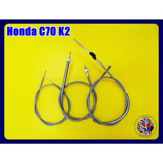 ชุดสายเซ็ต  สีเทา  สายเบรก, สายคันเร่ง, สายไมล์   -  Honda c70 k2 Brake &amp; Throttle &amp; Speedometer Cable Set