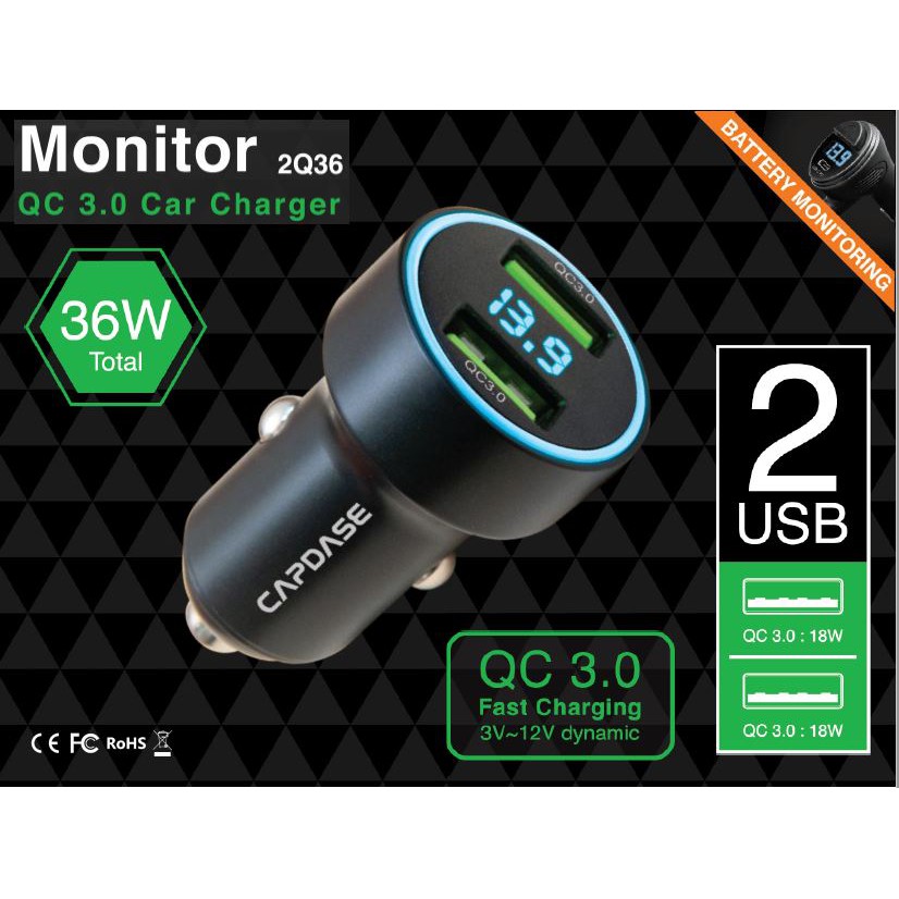 Capdase QC3.0 Monitor 2Q36 (36W Max.) Car Charger