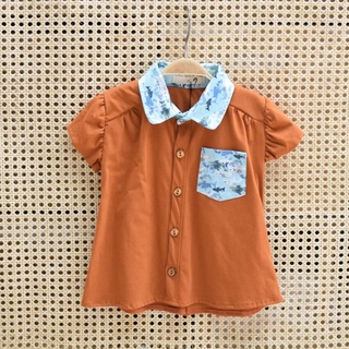 Once Upon A Time Kiddy - เดรสกระโปรงเด็กผู้หญิง - Peter pan collar shirt Dress - Orange colour