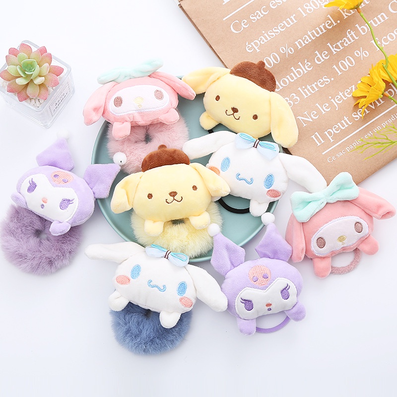 SANRIO ยางรัดผม ผ้ากํามะหยี่ขนนิ่ม ขนาดใหญ่ ลายการ์ตูนเมโลดี้ แฟชั่นฤดูใบไม้ร่วง และฤดูหนาว สไตล์เกาหลี