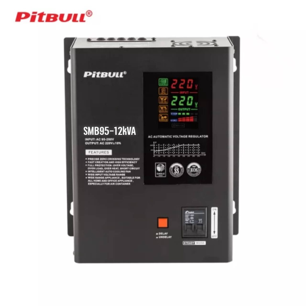 เครื่องปรับแรงดันไฟฟ้าอัตโนมัติ PitBULL 12kVA 10.2kW 220V 45A ป้องกันไฟตก ไฟเกิน ไฟกระชาก AVR