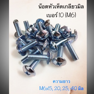 น๊อตเบอร์10 (M6) หัวเห็ดเกลียวมิล มีความยาว15,20,25,30,35,40มิล **ตัวละ