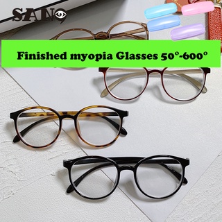 【Finished Myopia Glasses 0°-450° 】Korean Round Myopia Eyeglasses Blue Light Blocking Lens With Power