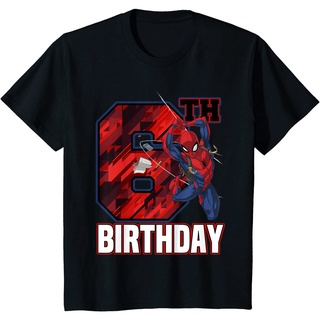 เสื้อยืด ผ้าฝ้ายแท้ ระบายอากาศได้ดี พิมพ์ลาย Marvel Spider-Man Web Swing 6th Birthday คุณภาพสูง