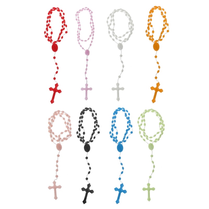 ท้องฟ้า 8 สี Noctilucent Crosses สร้อยคอ คาทอลิกism สวดมนต์ศาสนาพลาสติกเรืองแสงในคอลูกประคําสีเข้ม